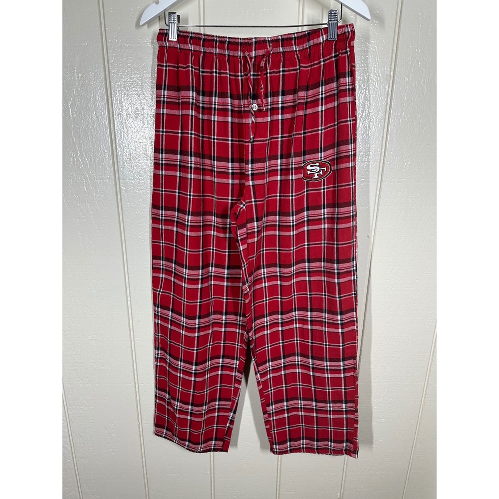 NFL Team Apparel Pajama Pants Mens L Red San Francisco 49ers Plaid Sleepwear